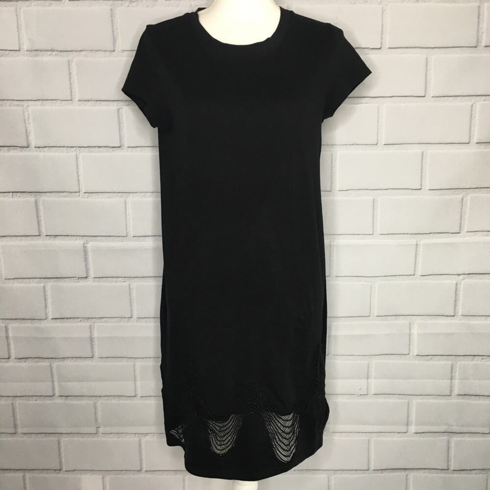 White + Warren Black Short Cap Sleeves Knee Length Dress Size Medium